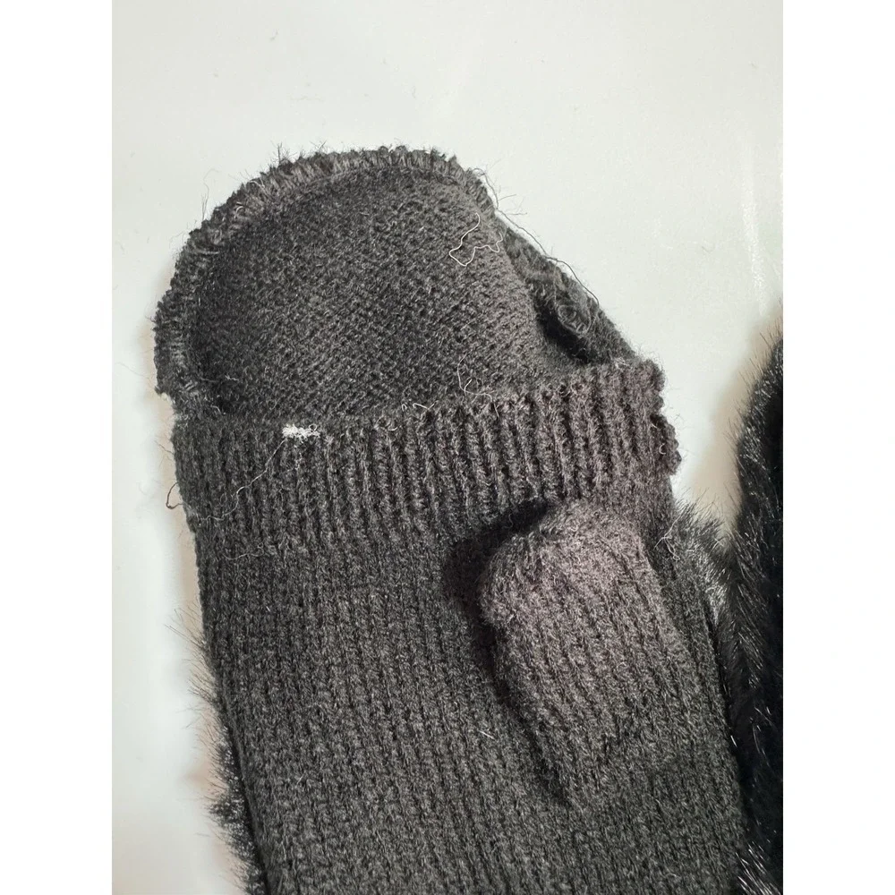 NWT Kelly & Katie Textured Tech Touch Screen Mittens Black Fuzzy Warm One Size
